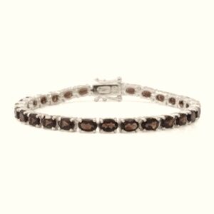 Brazilian Smoky Quartz Emerald Cut Tennis Bracelet Platinum Plated Silver